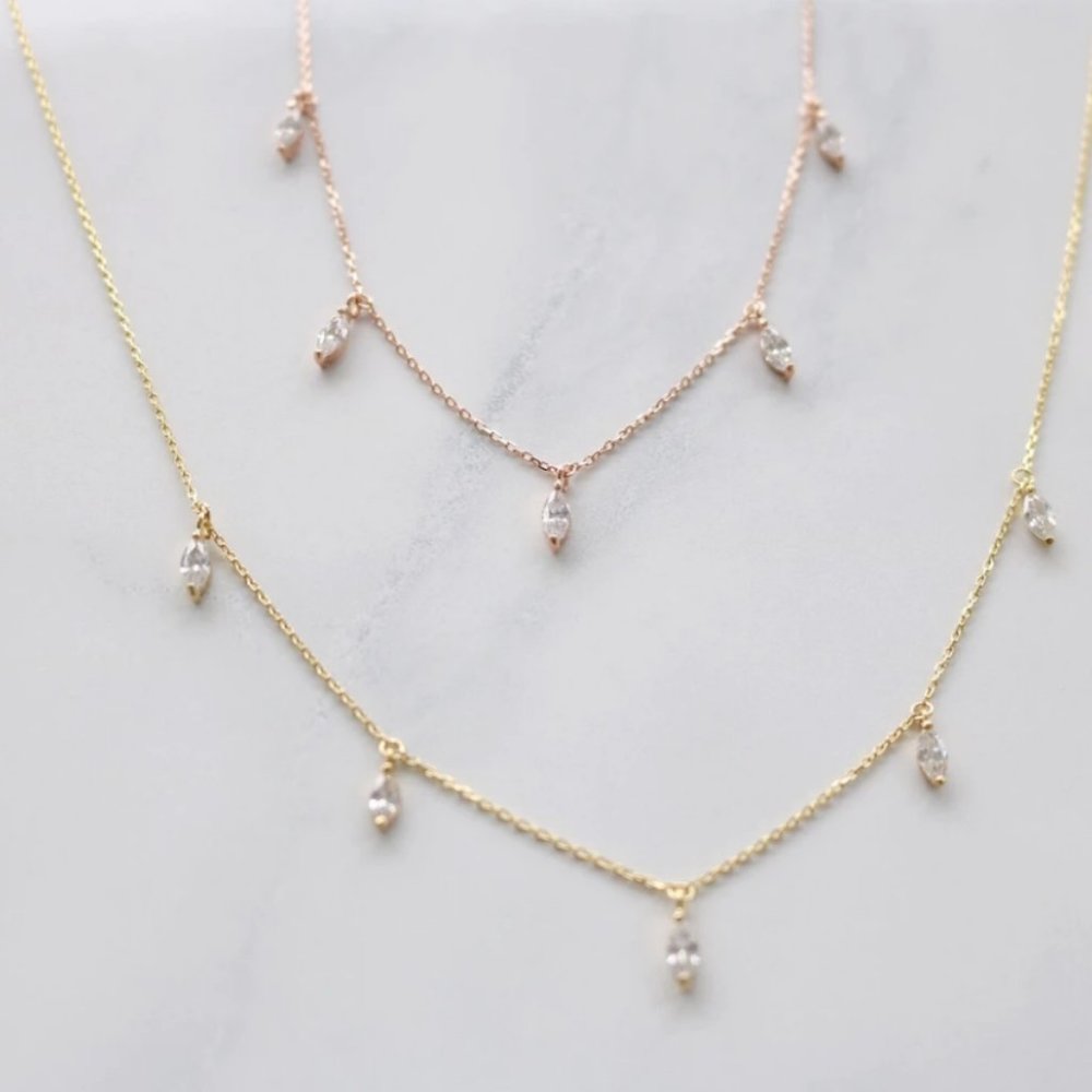 "marquise" statement grey necklace - gold